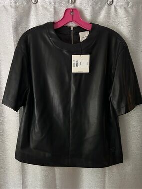 Calvin Klein Black Faux Leather Short Sleeve Top